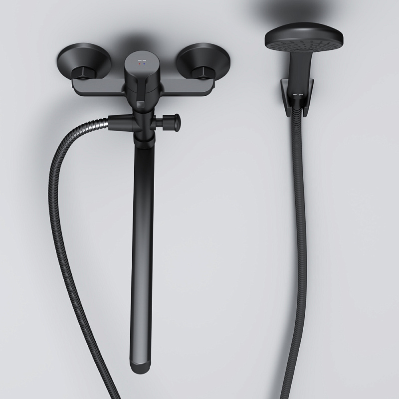 Смеситель для ванны и душа AM.PM X-Joy S F85B90122 длинный излив, душевая лейка, шланг 1500, черный