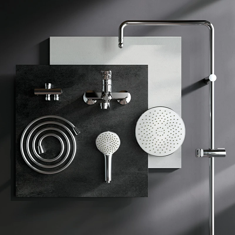 Душевая система AM.PM X-Joy F40885A94 стойка с тропическим душем, хром + смеситель для ванны с длинным изливом, хром