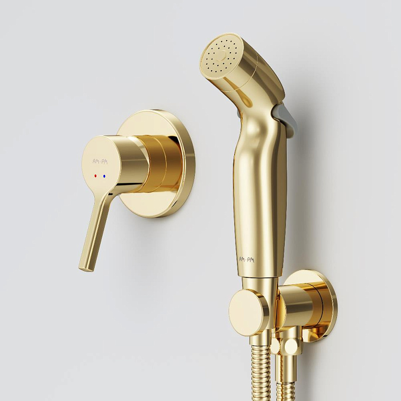 Гигиенический душ со смесителем AM.PM X-Joy S F40H85B99 золото встраиваемый, шланг 1200, держатель