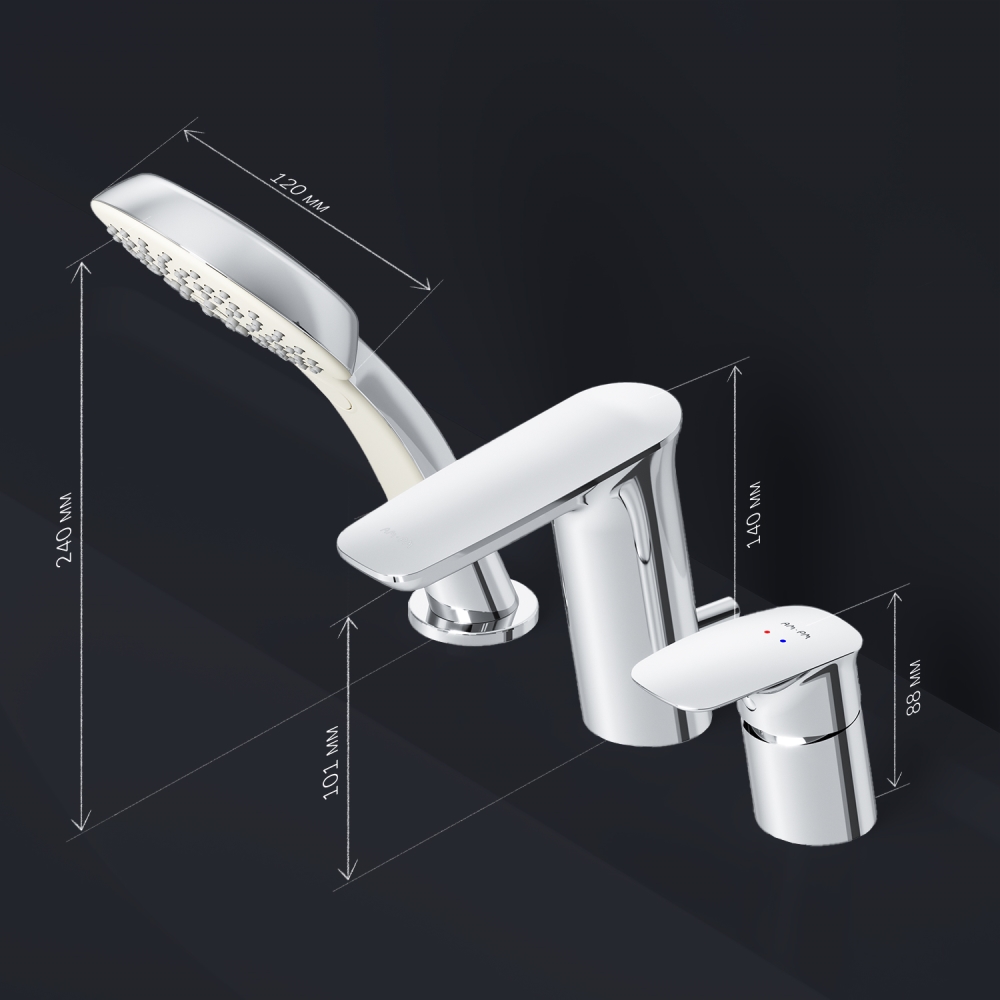 Смеситель на борт ванны, трёхсекционный Inspire V2.0 F50A01300, Хром