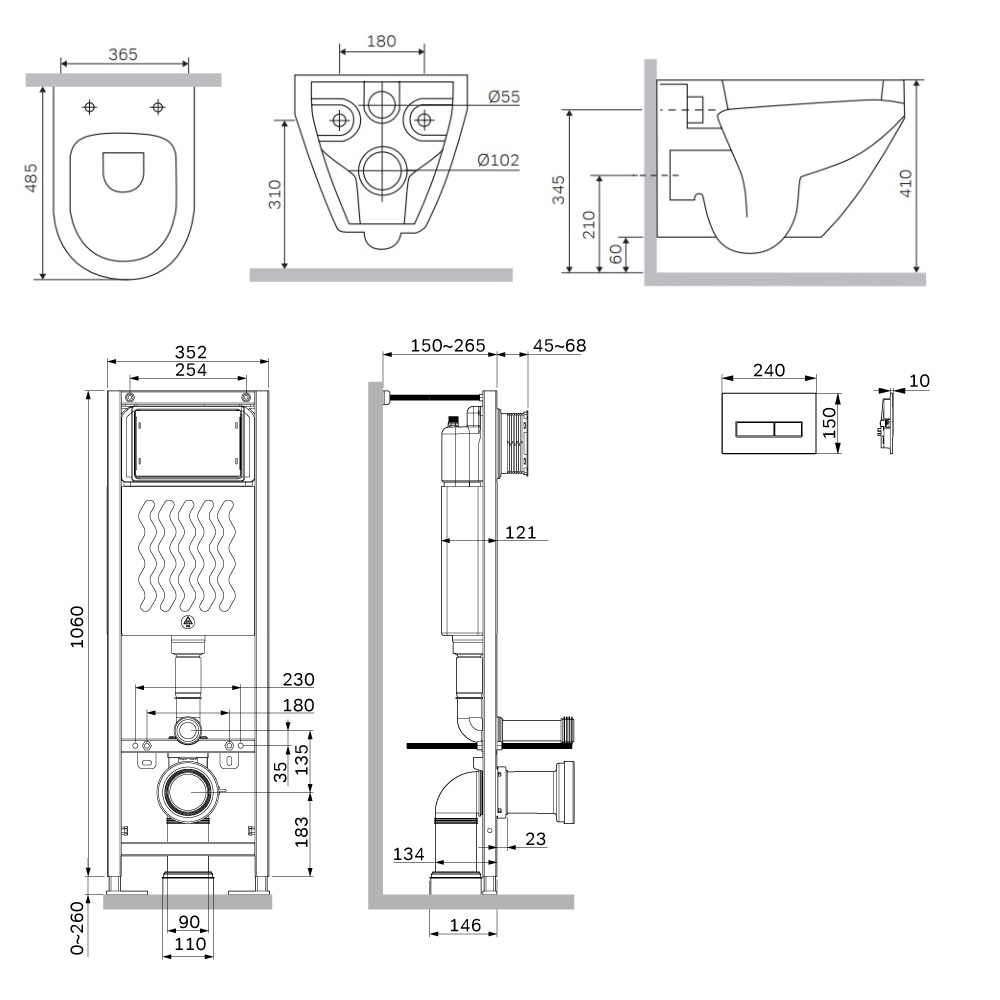 Инсталляция ErgoFit с подвесным унитазом Aquaspin и клавишей Spirit V2.0 IS110338.701900, Синий; белый; черный