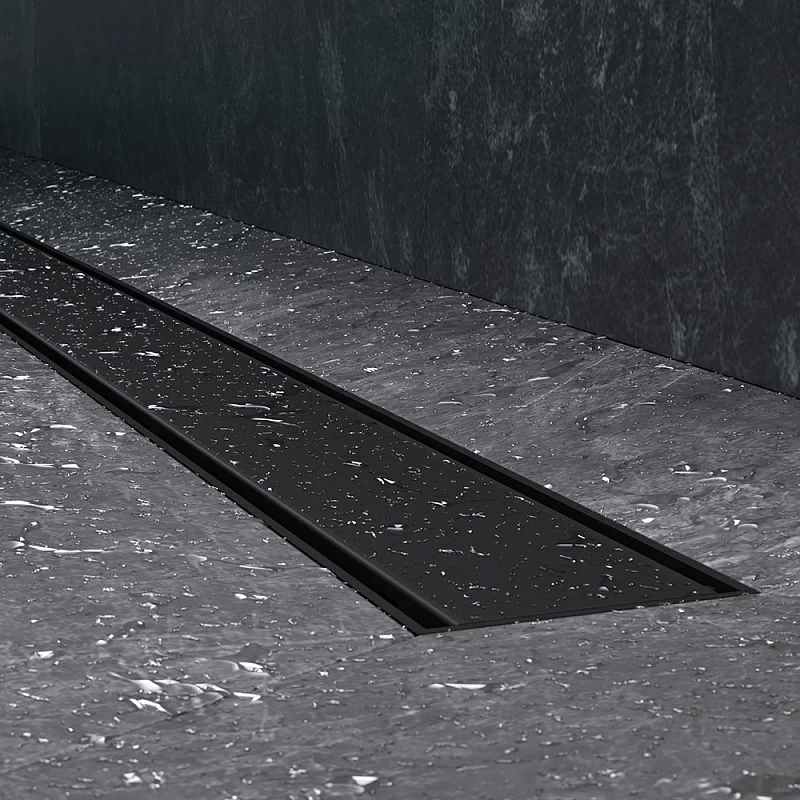 Душевой трап (лоток) 90 AM.PM PrimeFlow W02SC-U11-090-04BM комбинированный затвор с черной матовой решеткой под плитку