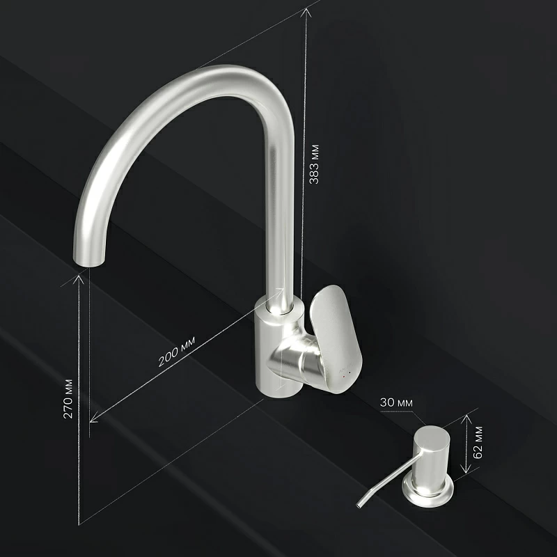 Смеситель для кухни AM.PM Like F8007D11 высокий, сатин + дозатор для моющего средства