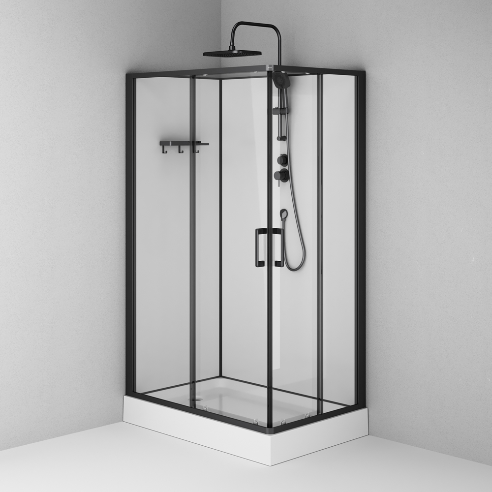Душевая кабина 120x80 см, прямоугольная, без гидромассажа Above W9XC-403-12080BT, Черный, белый, прозрачное
