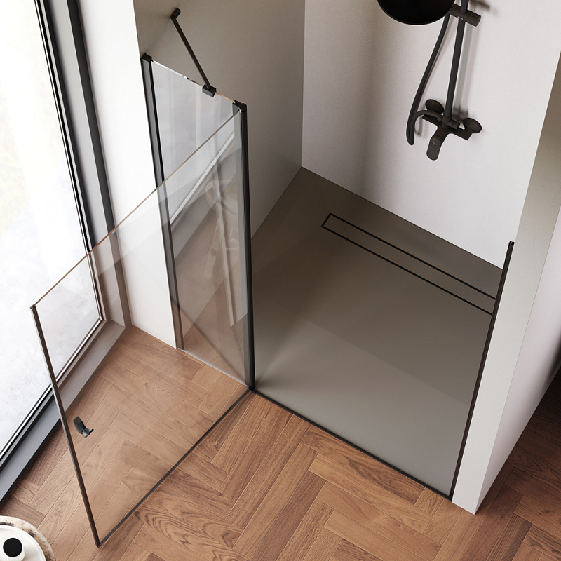 Душевая перегородка с дверью 120x190 AM.PM Sunny W87G-120-1P-BT прозрачное стекло, профиль черный матовый