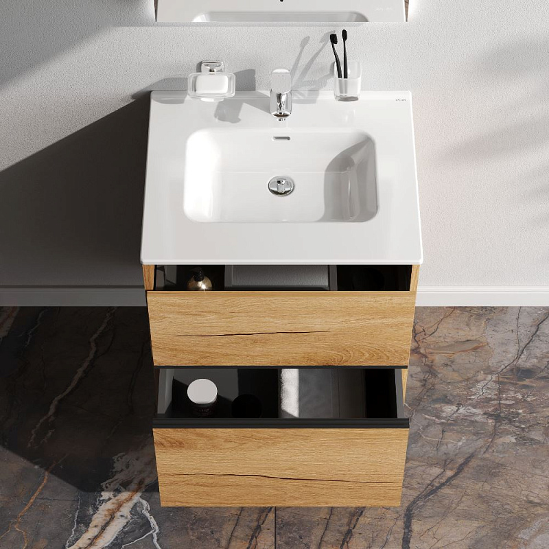 Тумба с раковиной 60 AM.PM Sense M7BFUX0602OF подвесная/напольная на ножках, светлое дерево