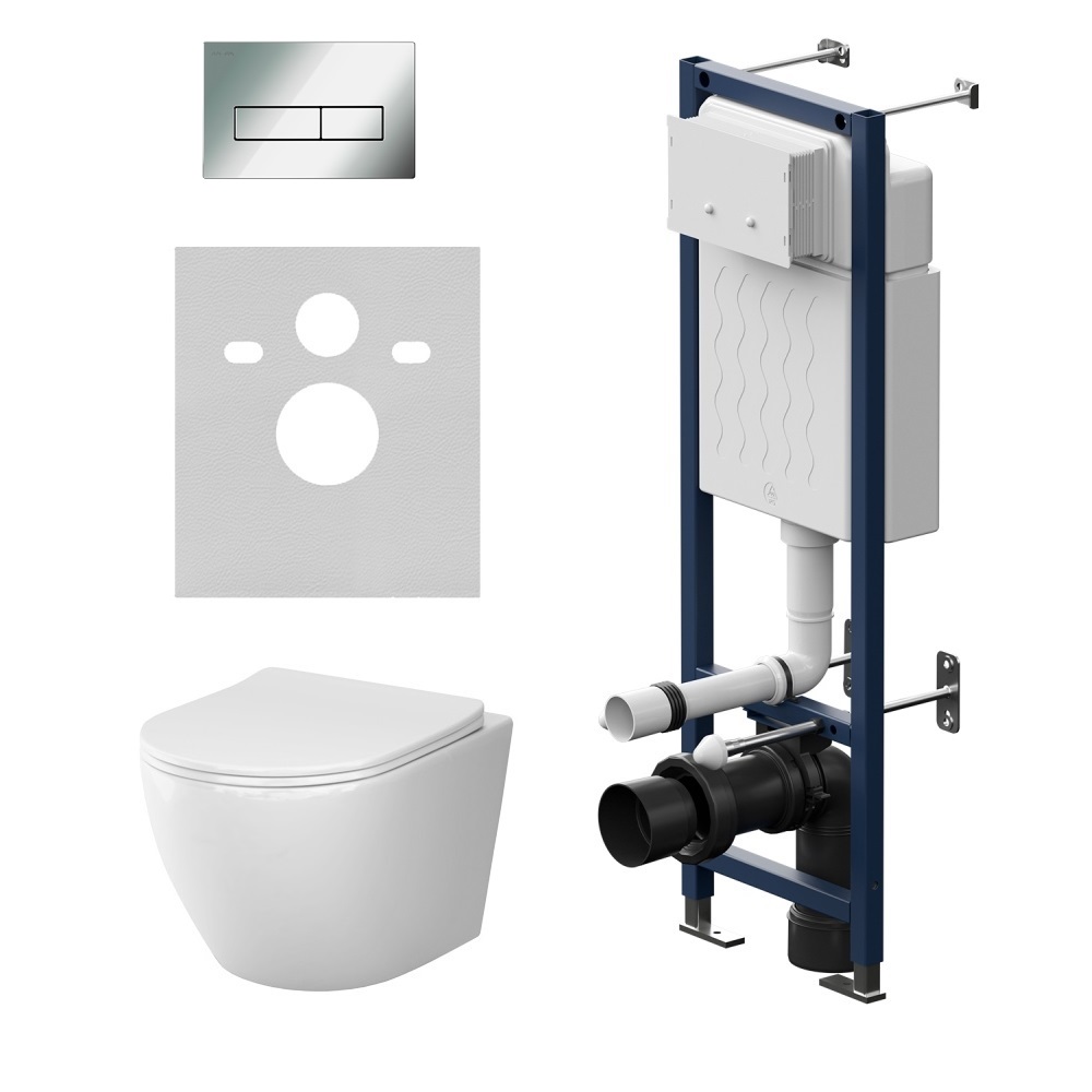 Инсталляция ErgoFit с подвесным унитазом AquaSpin 2.0 и клавишей Like IS110351.801901, Синий; белый; хром
