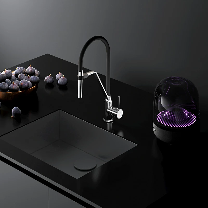 Смеситель для кухни AM.PM Like F8013000 высокий, хром, с черным гибким изливом