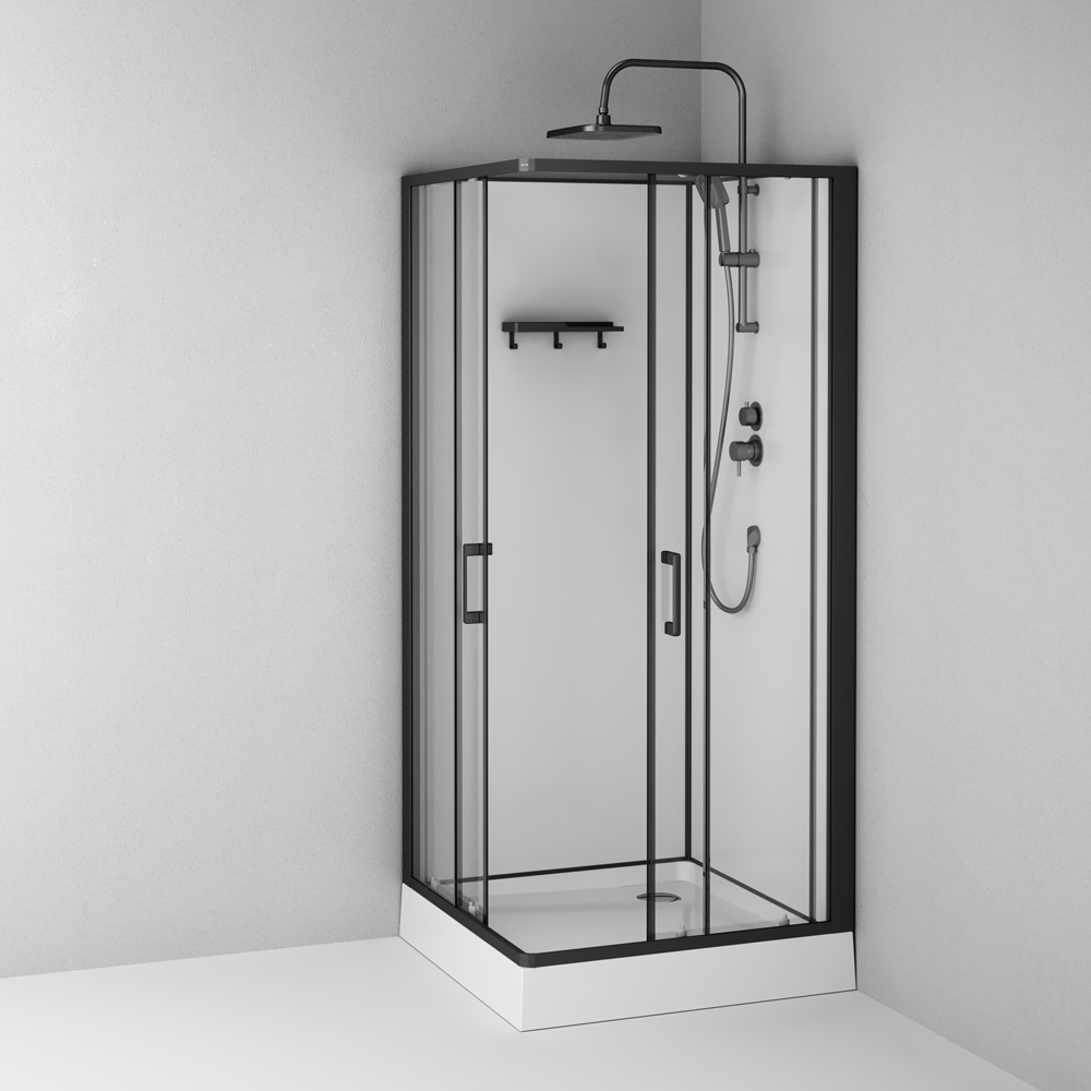 Душевая кабина 90x90 см, без гидромассажа Above W9XC-403-9090BT, Черный, белый, прозрачное