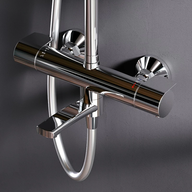 Душевая система AM.PM X-Joy F0785A500 стойка с тропическим душем, термостатом, смесителем, изливом, хром