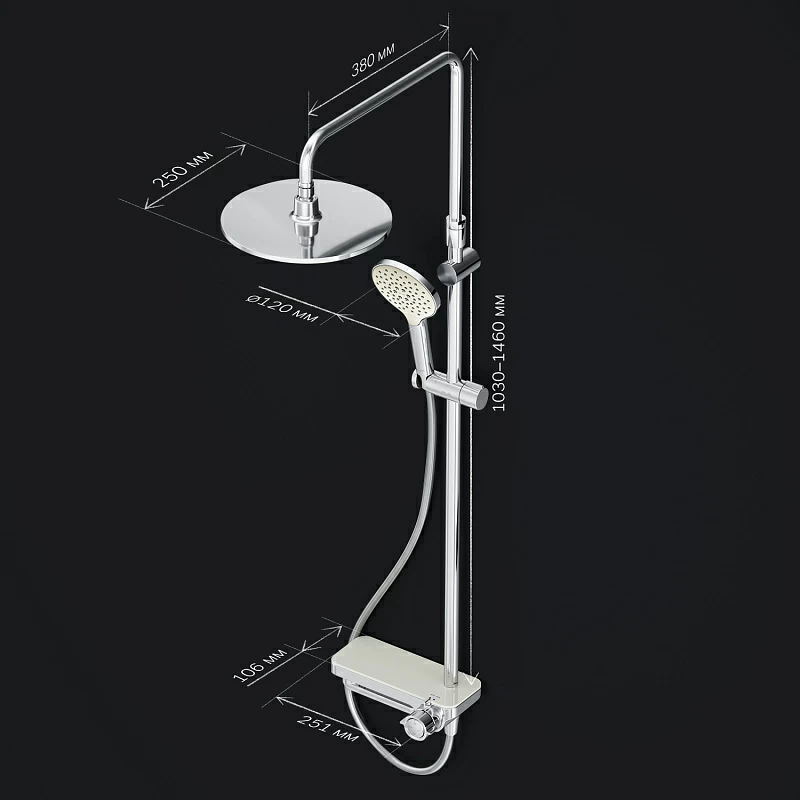 Душевая система AM.PM Like F0780700 стойка с тропическим душем, смесителем, изливом, хром