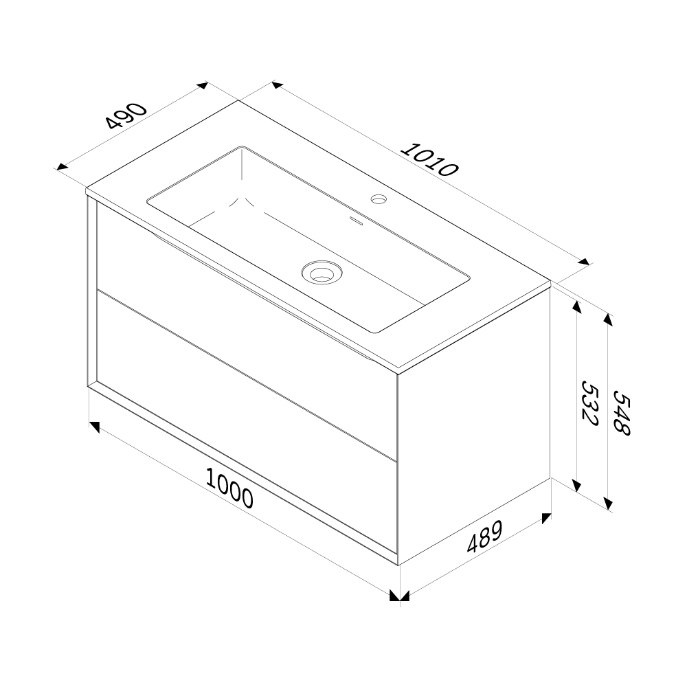 База с раковиной, подвесная, 100 см, 2 ящика, белый матовый Libre M60-FHX1002WM-WPC1000WM, Белый