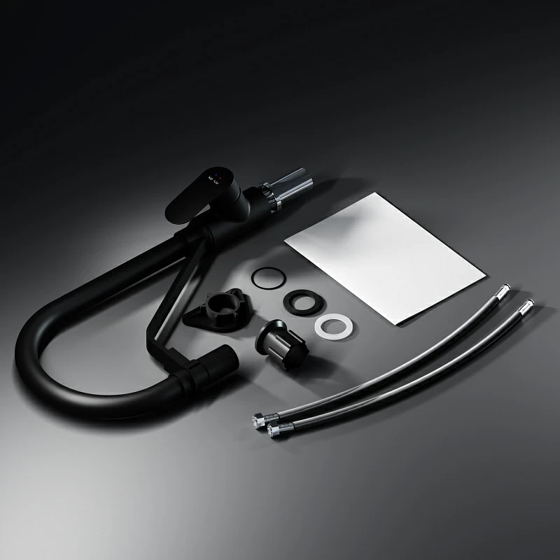 Смеситель для кухни AM.PM Like F8007822 высокий, черный, с гибким изливом и каналом питьевой воды