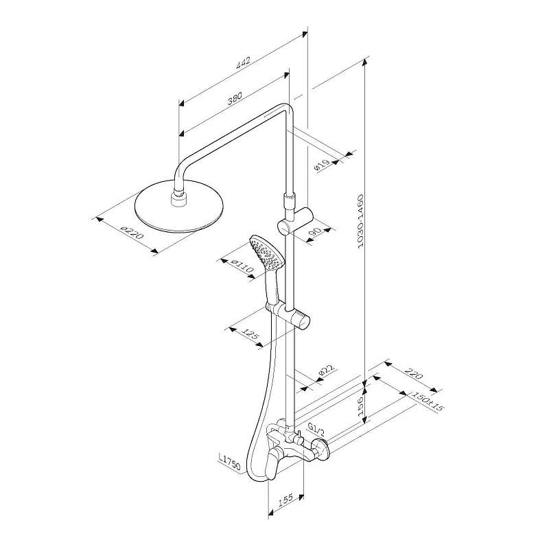 Душевая система AM.PM Sunny F0785C800 стойка с тропическим душем, смесителем, хром