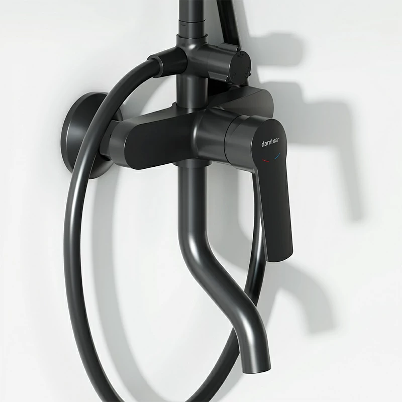 Душевая система Damixa Jupiter 977740300 стойка с тропическим душем, смесителем, изливом, черная матовая