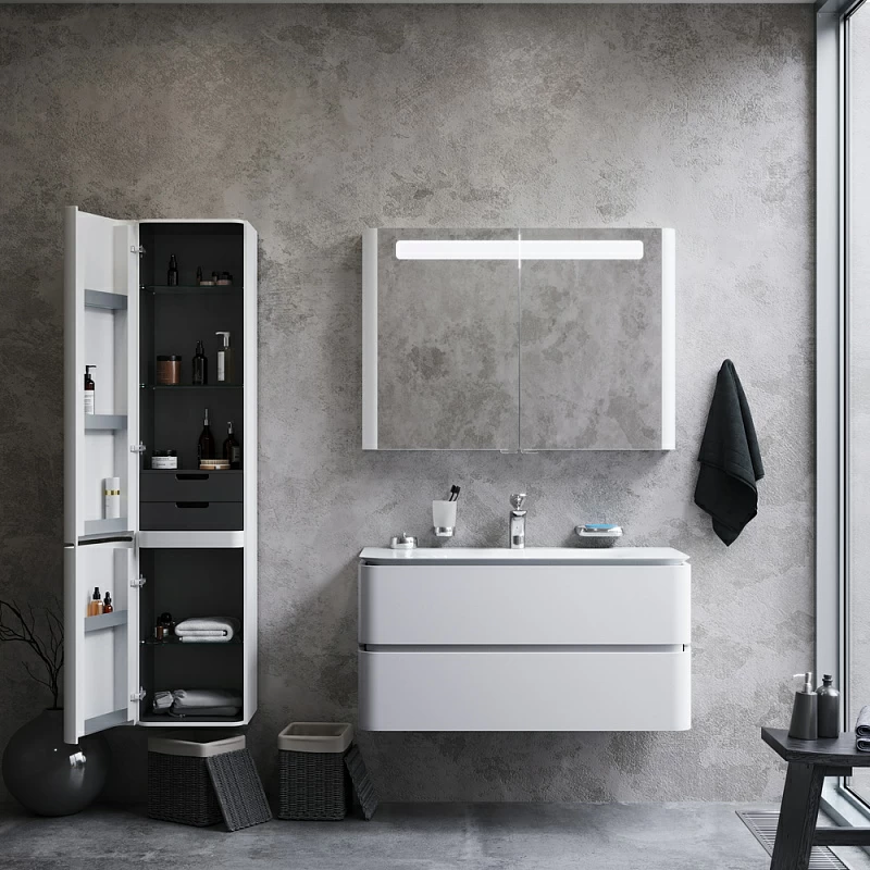 Шкафчик с зеркалом в ванную 100 AM.PM Sensation M30MCX1001WG с подсветкой белый глянец