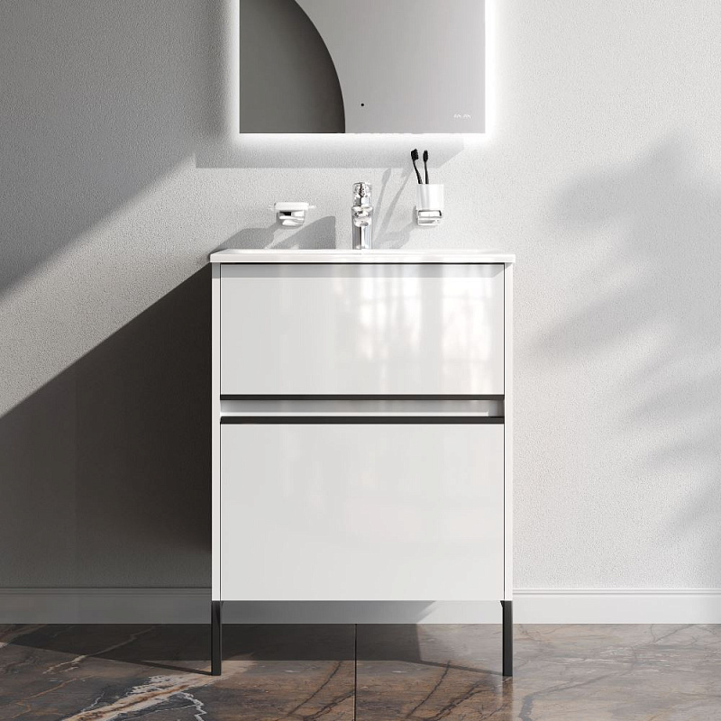 Тумба под раковину 60 AM.PM Sense M7BFUX0602WG подвесная/напольная на ножках, белый глянец