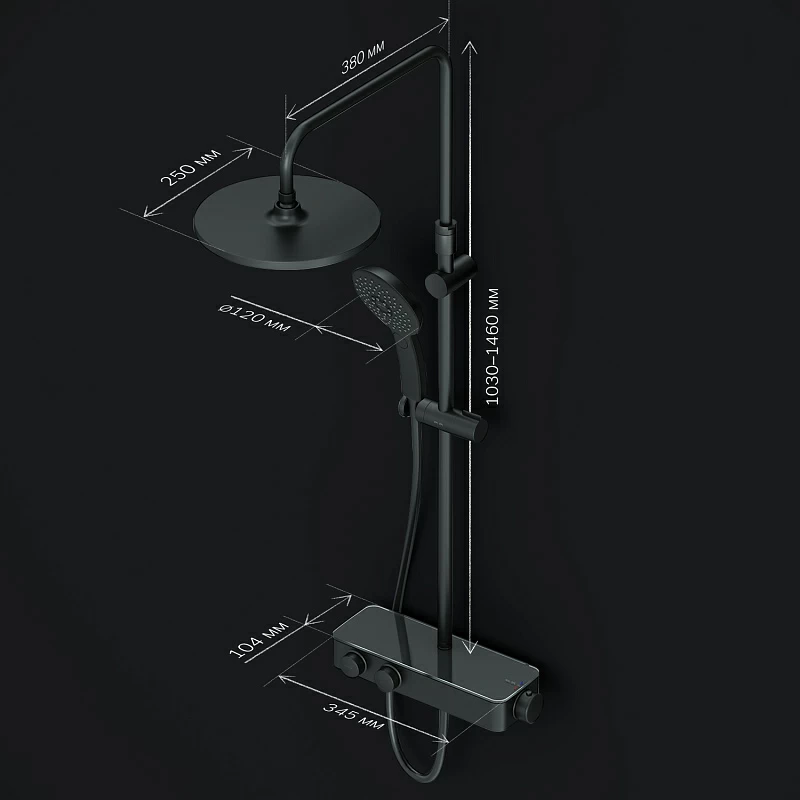 Душевая система AM.PM Inspire 2.0 F0750A422 стойка с тропическим душем, термостатом, смесителем, черная матовая