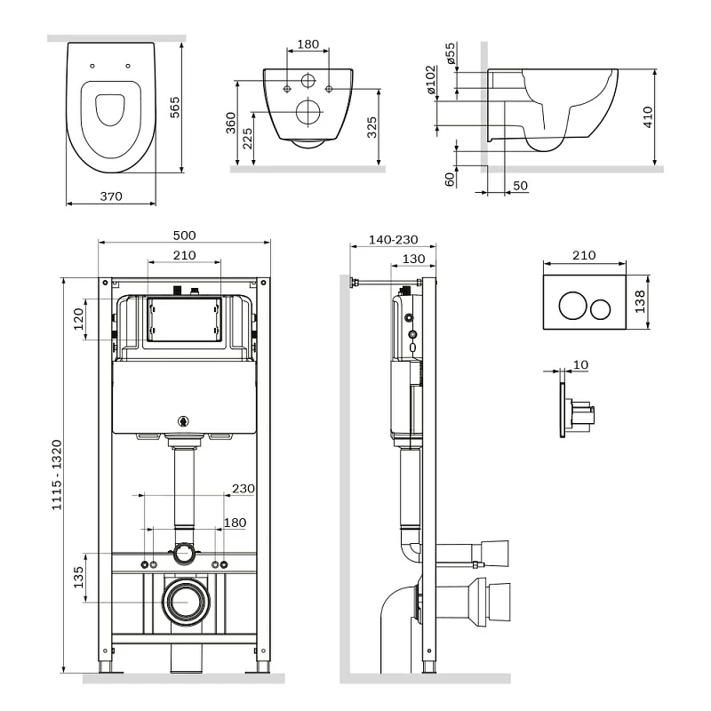Унитаз подвесной с инсталляцией AM.PM Awe IS49051.111700 сиденьем микролифт, хром пневм. клавишей