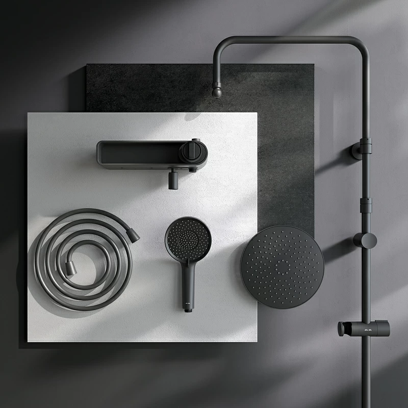 Душевая система AM.PM X-Joy F0785A722 стойка с тропическим душем, смесителем, изливом, черная матовая