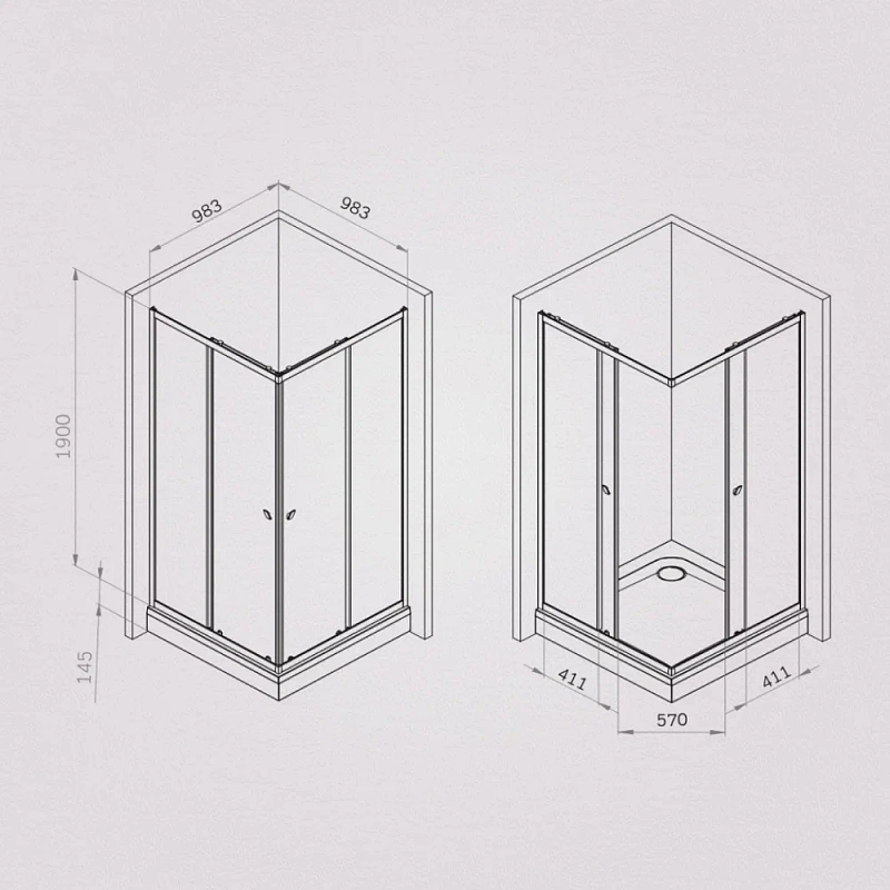 Душевое ограждение без поддона 100x100 AM.PM Sunny W87G-403-100100-MT профиль серебристый