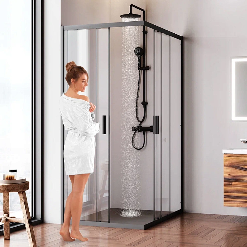 Душевое ограждение без поддона 90x120 AM.PM Gem W90G-403-120290-BT профиль черный матовый