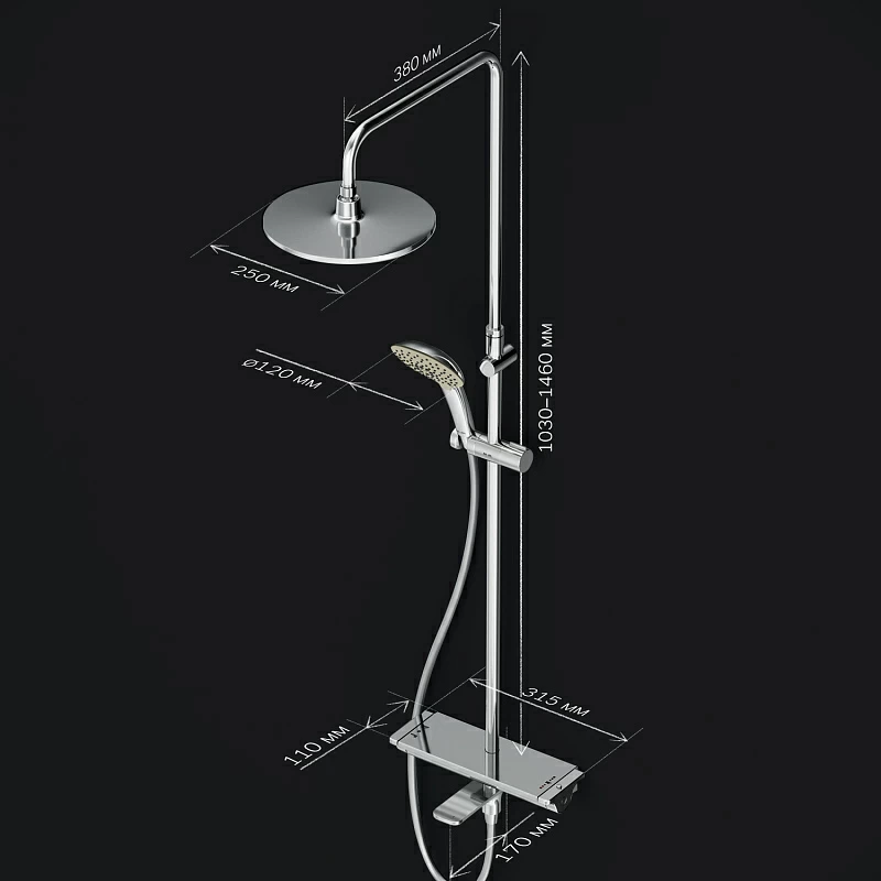 Душевая система AM.PM Spirit 2.0 F0770A500 стойка с тропическим душем, термостатом, смесителем, изливом, хром