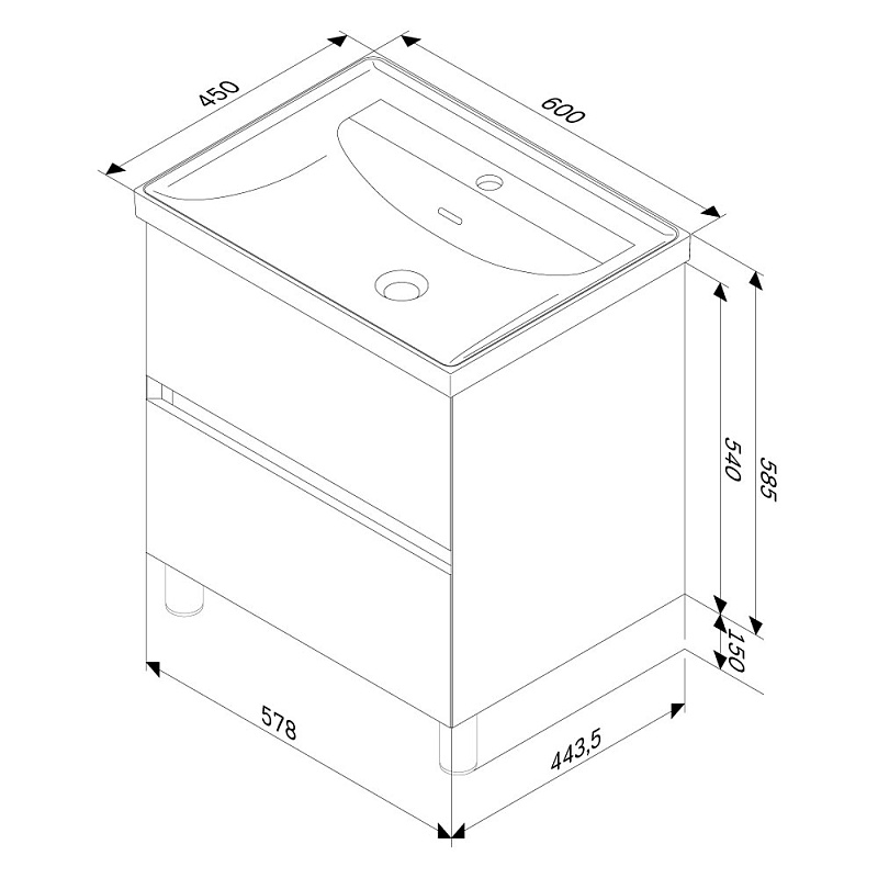 Тумба под раковину 60 AM.PM Above M9XFSX0602OF напольная, под дерево