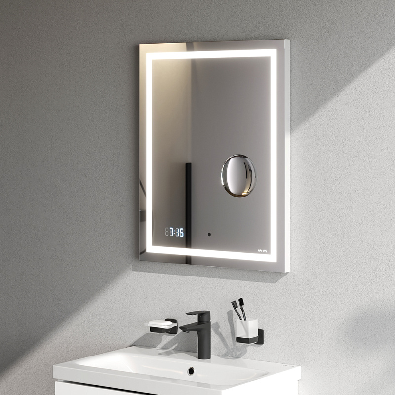 Зеркало с подсветкой в ванную прямоугольное 55 AM.PM Gem M91AMOX0553WG сенсорное с часами и косметическим зеркалом