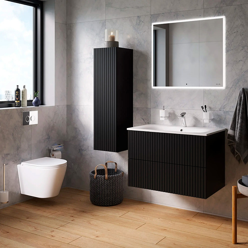 Шкаф-пенал для ванной 30 AM.PM Struktura M9SCHR0306BMVS навесной, черный матовый