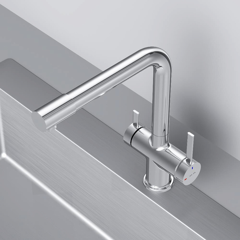 Смеситель для кухни AM.PM Func F8F05700 высокий с L-изливом с каналом для питьевой воды, хром