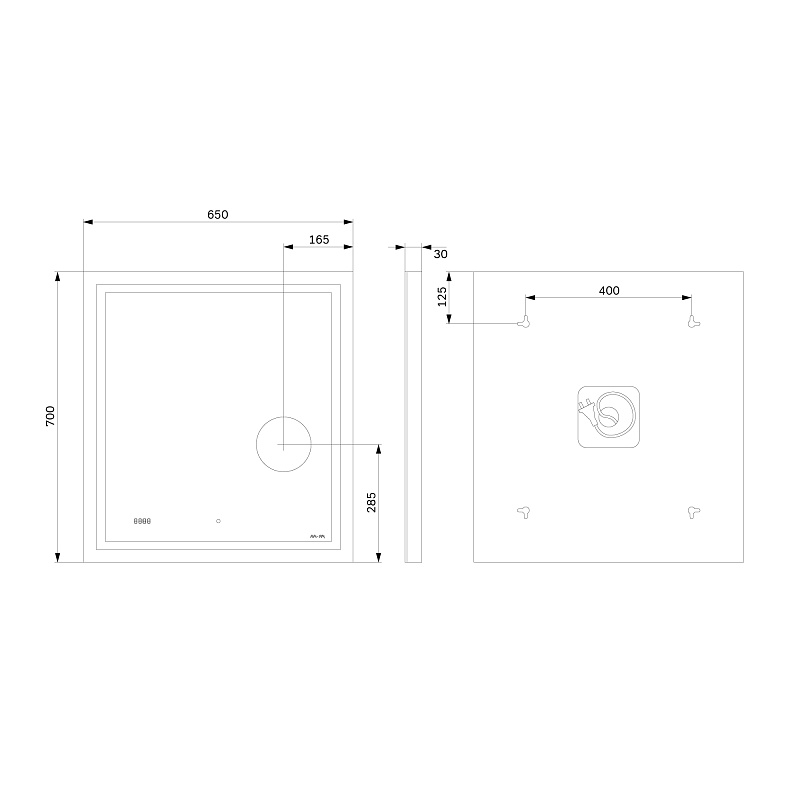Зеркало с подсветкой в ванную прямоугольное 65 AM.PM Gem M91AMOX0653WG сенсорное с часами и косметическим зеркалом