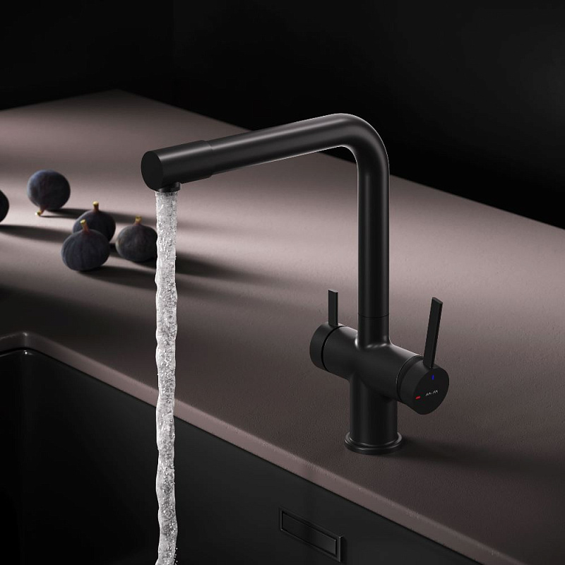 Смеситель для кухни AM.PM Func F8F05722 высокий с L-изливом с каналом для питьевой воды, черный