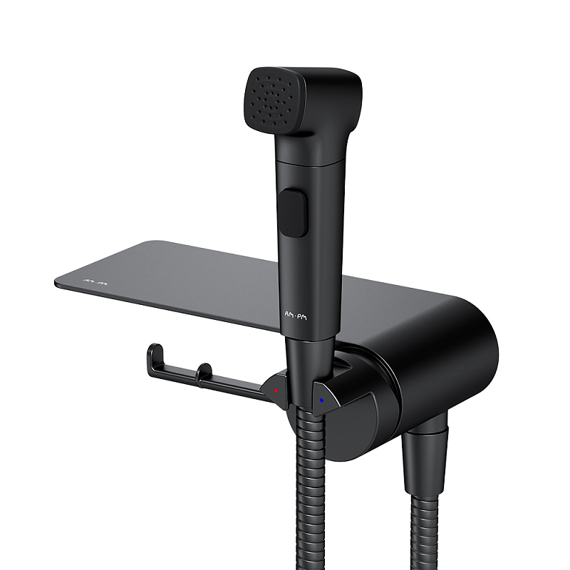 Гигиенический душ со смесителем AM.PM Func F0H8F922 черный встраиваемый, полка, шланг 1200, держатель туалетной бумаги