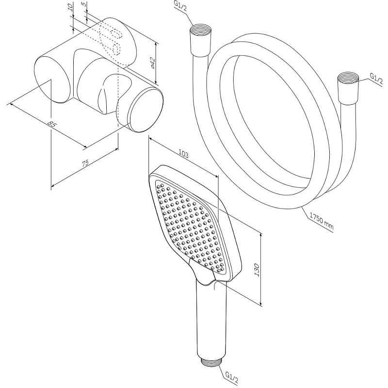 Душевой гарнитур AM.PM Func F0118F000 держатель, шланг, лейка 3 режима, хром