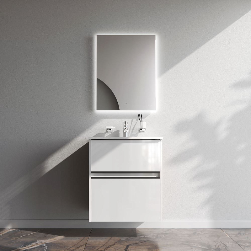 Тумба с раковиной 60 AM.PM Sense M7B-FUX0602WG-WCC0602WG подвесная/напольная на ножках, белый глянец