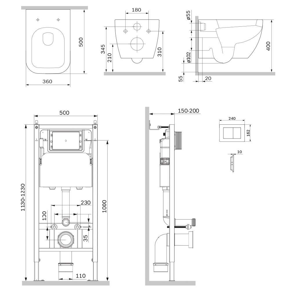 Инсталляция PrimeFit с подвесным унитазом Aquaspin и клавишей Gem IS90201.901901, Синий, белый
