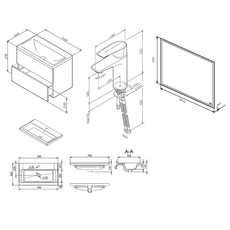Секция мебели для ванной AM.PM Gem BK90GA