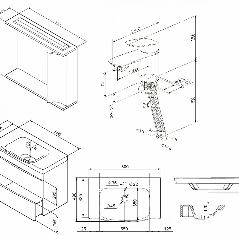 Секция мебели для ванной AM.PM Like BK80GE