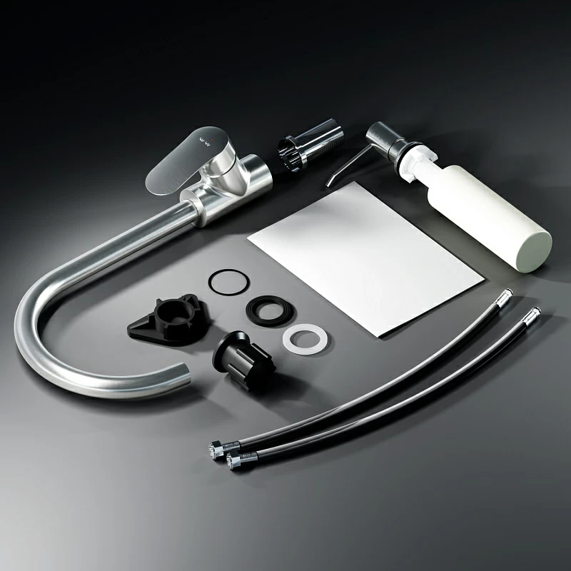 Смеситель для кухни AM.PM Like F8007D11 высокий, сатин + дозатор для моющего средства