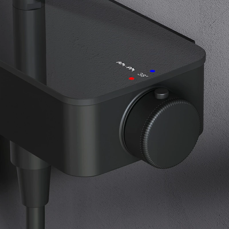Душевая система AM.PM Inspire 2.0 F0750A522 стойка с тропическим душем, термостатом, смесителем, изливом, черная матовая