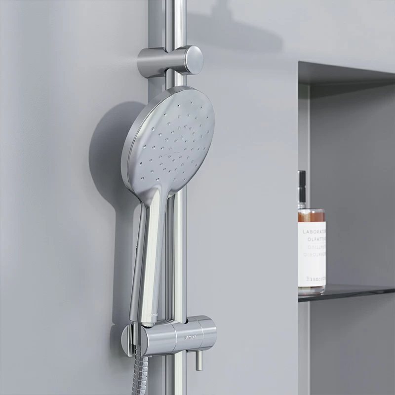 Душевая система Damixa Jupiter 977770000 стойка с тропическим душем, гигиеническим душем, смесителем, изливом, хром