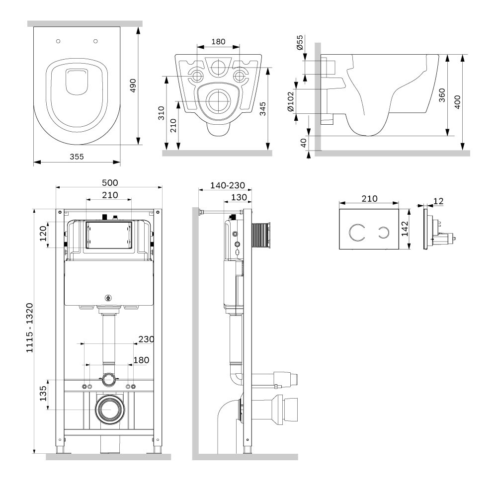 Инсталляция с подвесным унитазом Aquaspin и клавишей Touchless Func IS450B01.8F1900