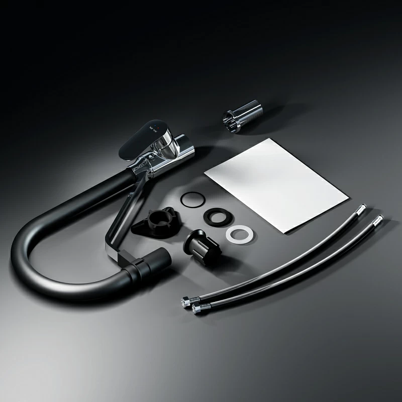 Смеситель для кухни AM.PM Like F8007802 высокий, хром, с черным гибким изливом и каналом питьевой воды