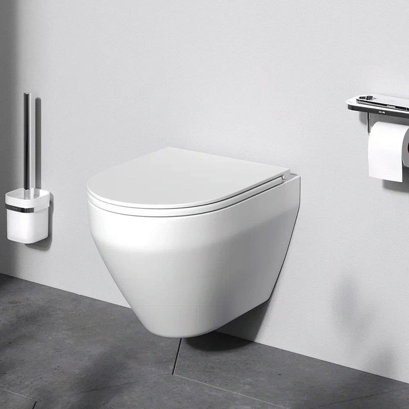 Унитаз подвесной безободковый с инсталляцией AM.PM Spirit V2.0 IS47031.701700 сиденьем микролифт, никель пневм. клавишей