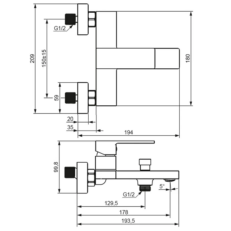 Смеситель для ванны и душа Damixa Gala 531000300 черный