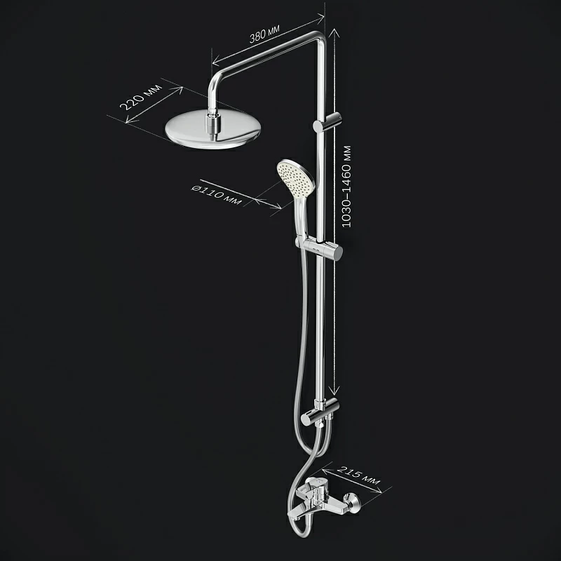 Душевая система AM.PM Gem F40890A14 стойка с тропическим душем, хром + смеситель для ванны, хром