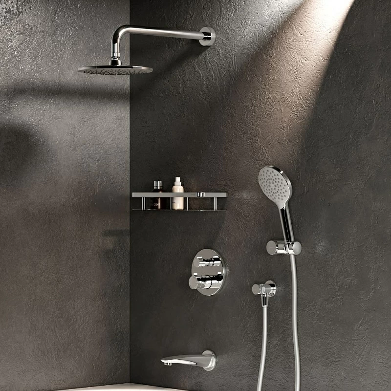 Встраиваемая душевая система AM.PM X-Joy FT85A3RH10 хром: тропический верхний душ, ручной душ, термостат