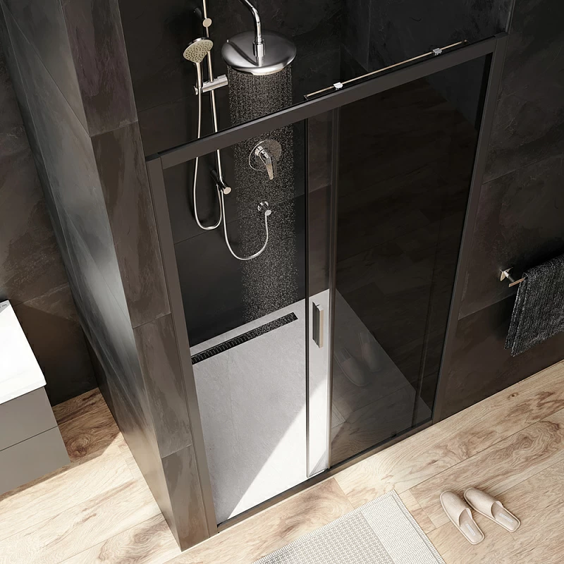 Душевая перегородка с дверью 110x195 AM.PM Gem W90G-110-1-195BG тонированное стекло, профиль черный матовый