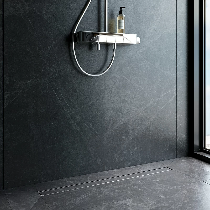 Душевой трап (лоток) 90 AM.PM MasterFlow W01SC-U11-090-04SB комбинированный затвор со стальной матовой решеткой под плитку